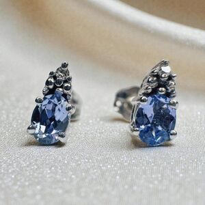 Natural Tanzanite & Diamond Earrings in 10K White Gold -1/2CTTW -Dainty Studs